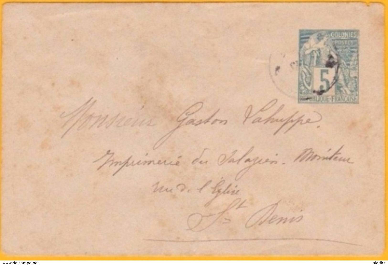 Circa 1900 Ile De La Réunion - Enveloppe Entier Postal 5 Centimes Vert Alphée Dubois YT 49 - Vers St Denis De La Réunion - Lettres & Documents