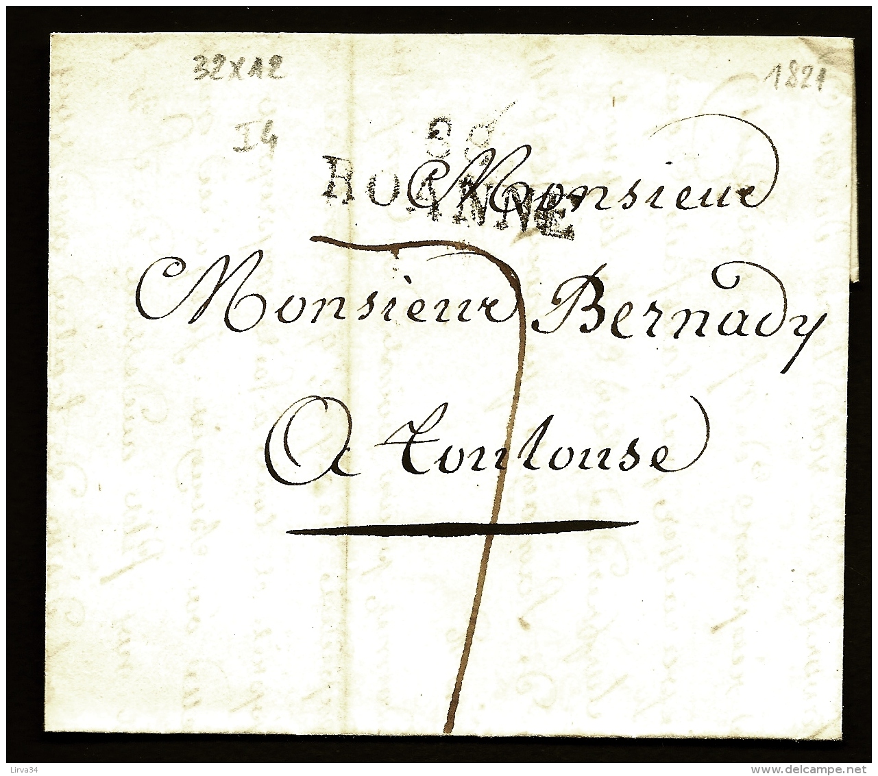 LETTRE PRECURSEUR FRANCE- MARQUE POSTALE : 88- ROANNE  -  DE 1821 -  TAXE 7 DECIMES- - 1801-1848: Precursors XIX