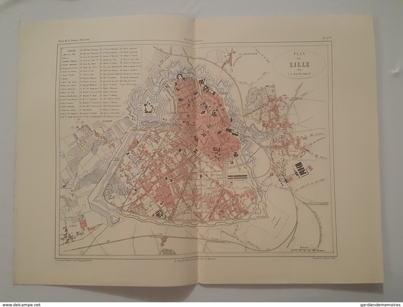 Carte Du XIX ème - Lille Par Malte Brun - Gravé Par Erhard - Rouff éditeur - Cartes Géographiques