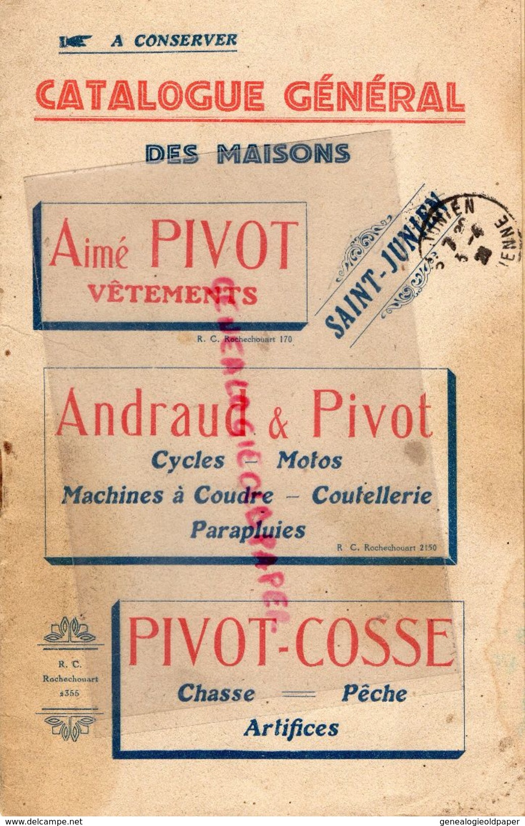 87- ST SAINT JUNIEN-  CATALOGUE ANDRAUD & AIME PIVOT-COSSE-RUE LUCIEN DUMAS-CHASSE CHARLIN DARNE-MONET GOYON-TERROT-MOTO - Documents Historiques