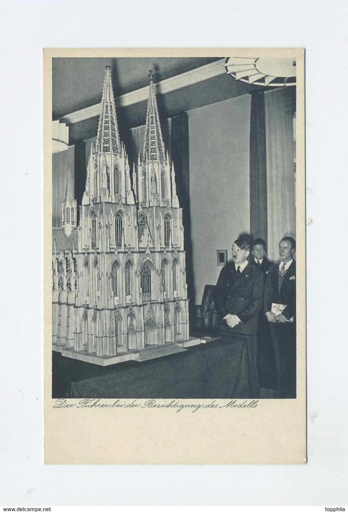 Um 1938 3. Reich Propagandakarte Der Führer Bei Besichtigung Eines Modells Des Kölner Dom - Briefe U. Dokumente