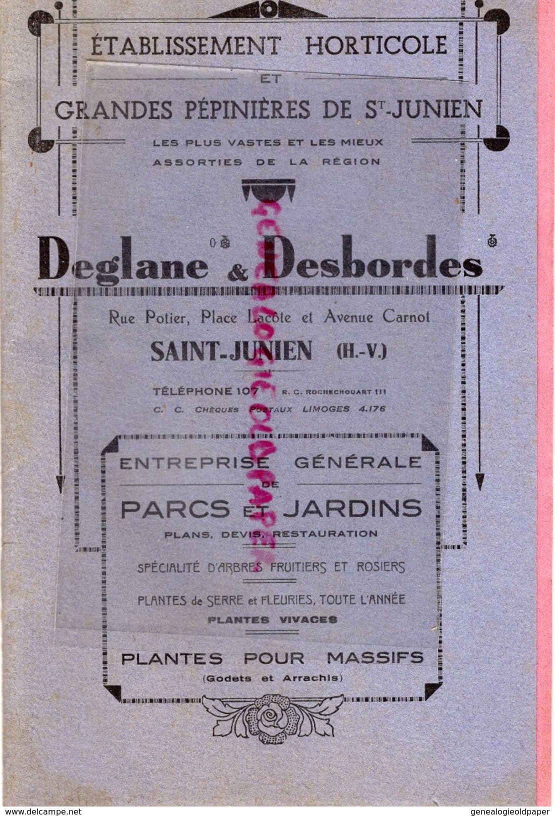 87-ST SAINT JUNIEN-RARE CATALOGUE DEGLANE DESBORDES-HORTICULTURE PEPINIERES-1938-1939-IMPRIMERIE DUBOUCHET ROCHECHOUART - Documents Historiques