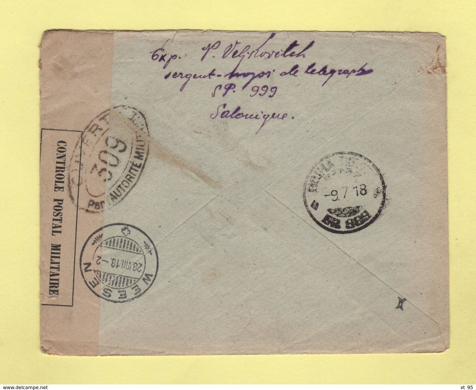 Armee D'Orient - Lettre De Salonique Pour La Suisse - Ouvert Par L Autorite Militaire 309 - 25c Semeuse - 1. Weltkrieg 1914-1918