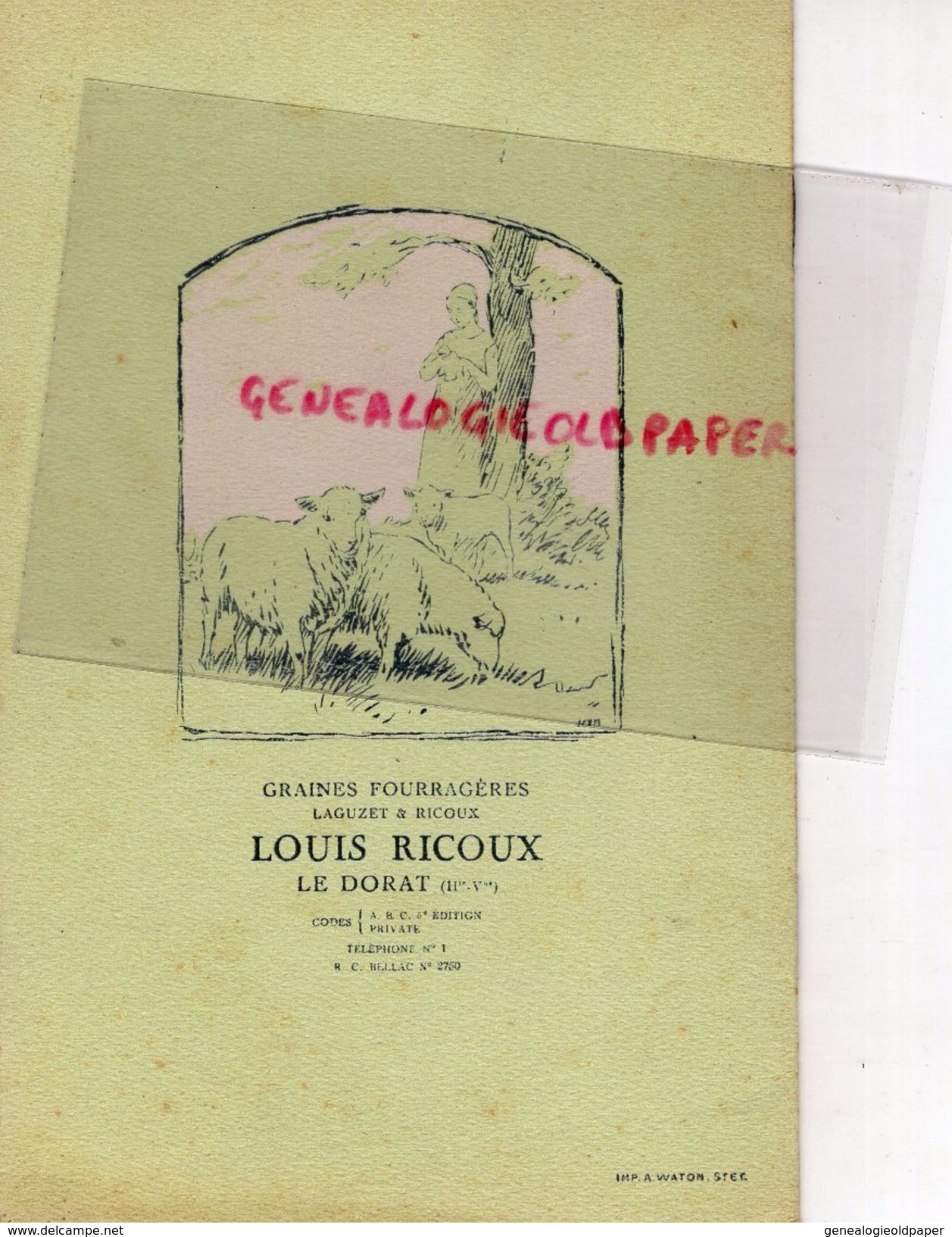 87- LE DORAT - RARE CATALOGUE LOUIS RICOUX-LAGUZET-  HORTICULTURE-HORTICULTEUR-1939- GRAINES FOURRAGERES - Landwirtschaft