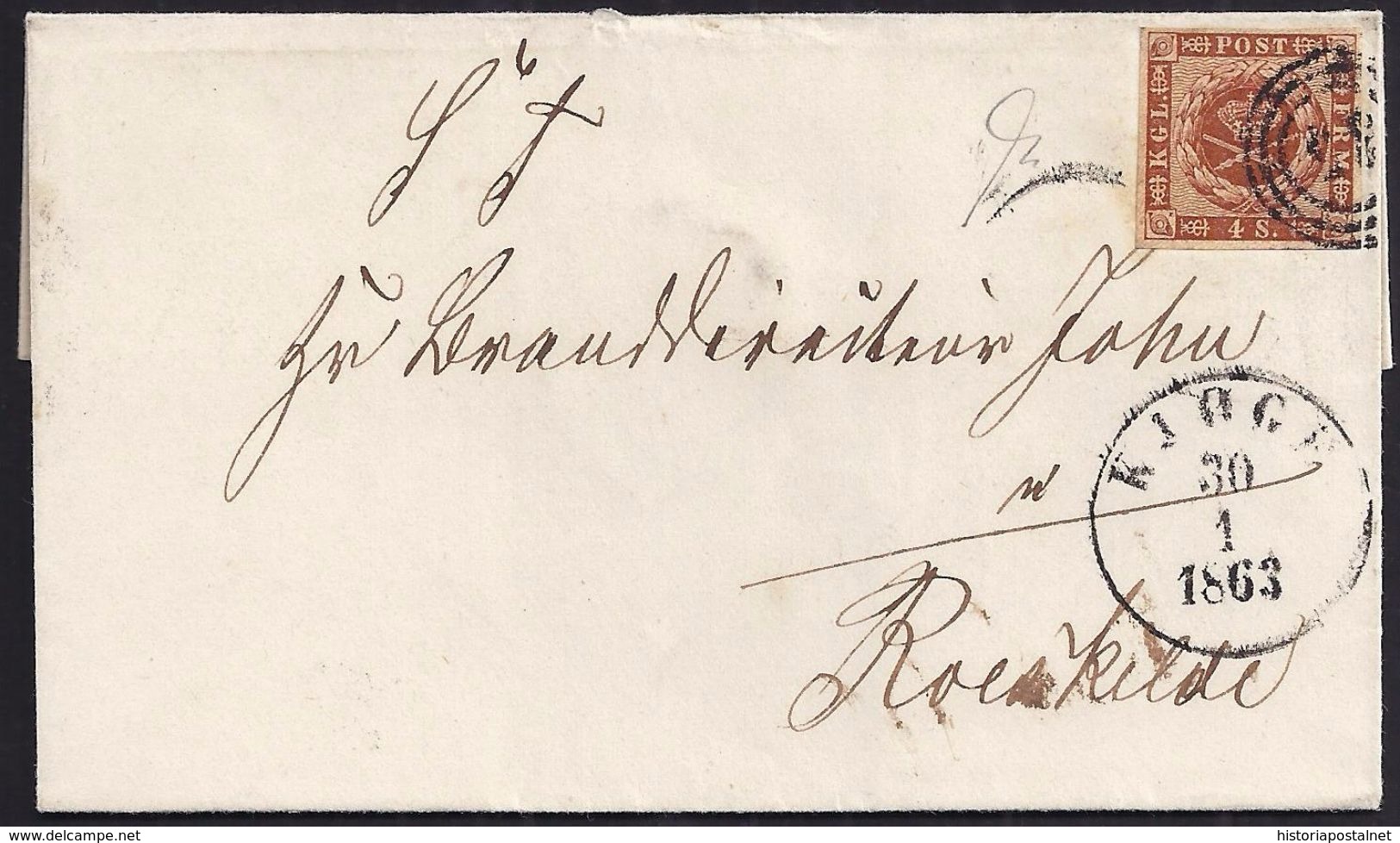 1863. KIOGP A ROESKILDE. - Lettres & Documents
