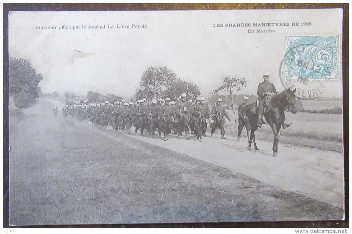 Carte Postale Militaire - Les Grandes Manoeuvres De 1905 - En Marche - Animée - Journal La Libre Parole - Circulée - Régiments