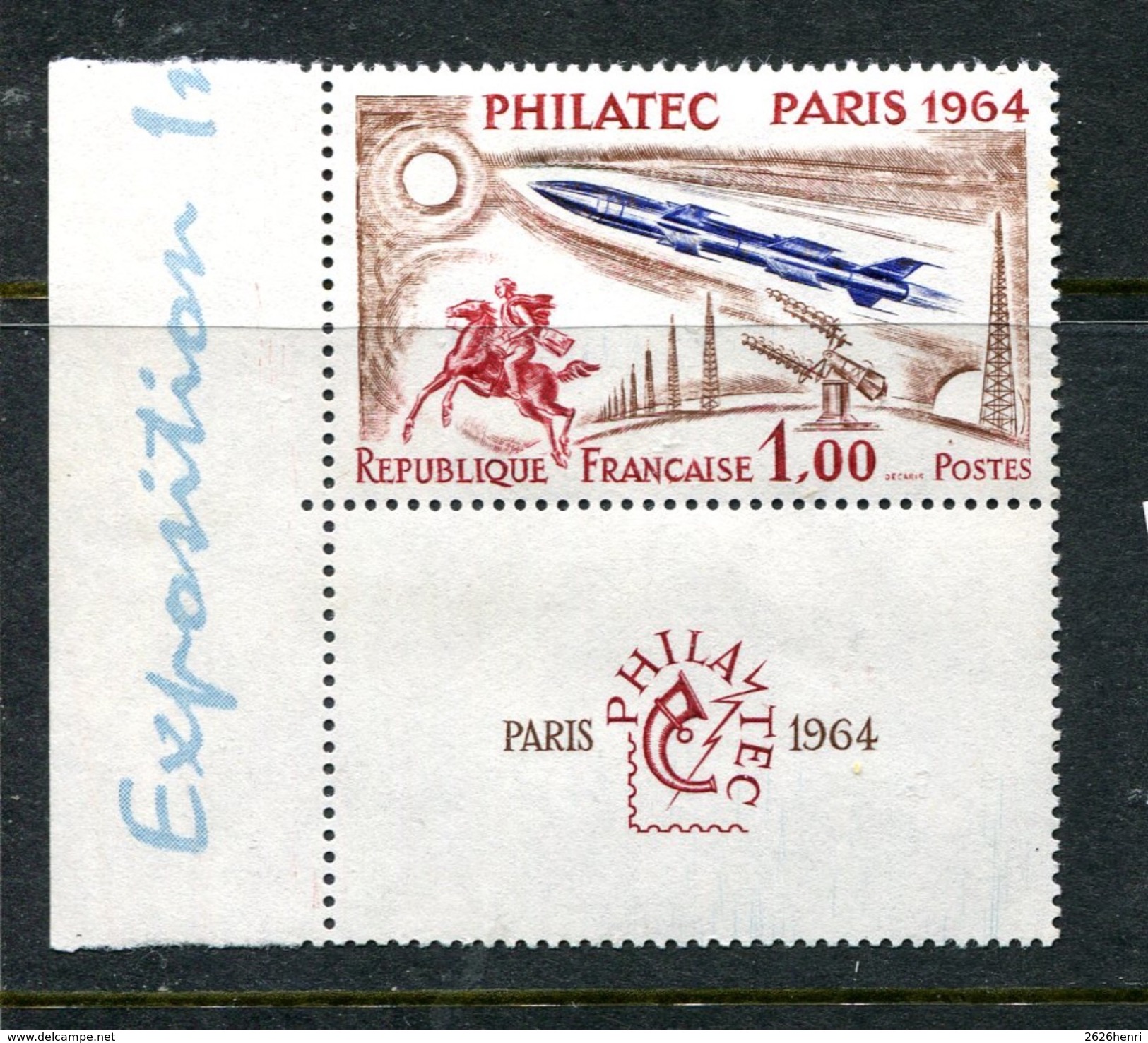 France 1964, Philatec 1964 Avec Vignette, Yv 1422 Neuf** Sans Charn. - Unused Stamps