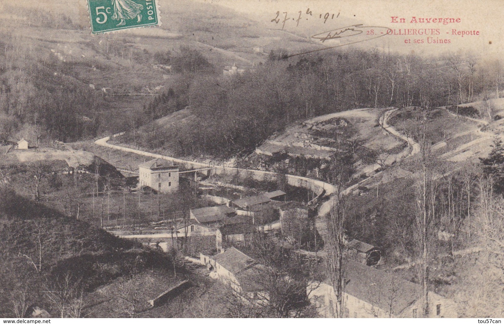 OLLIERGUES - REPOTTE - PUY DE DÔME -  (63) - CPA 1911 - BEL AFFRANCHISSEMENT POSTAL. - Olliergues