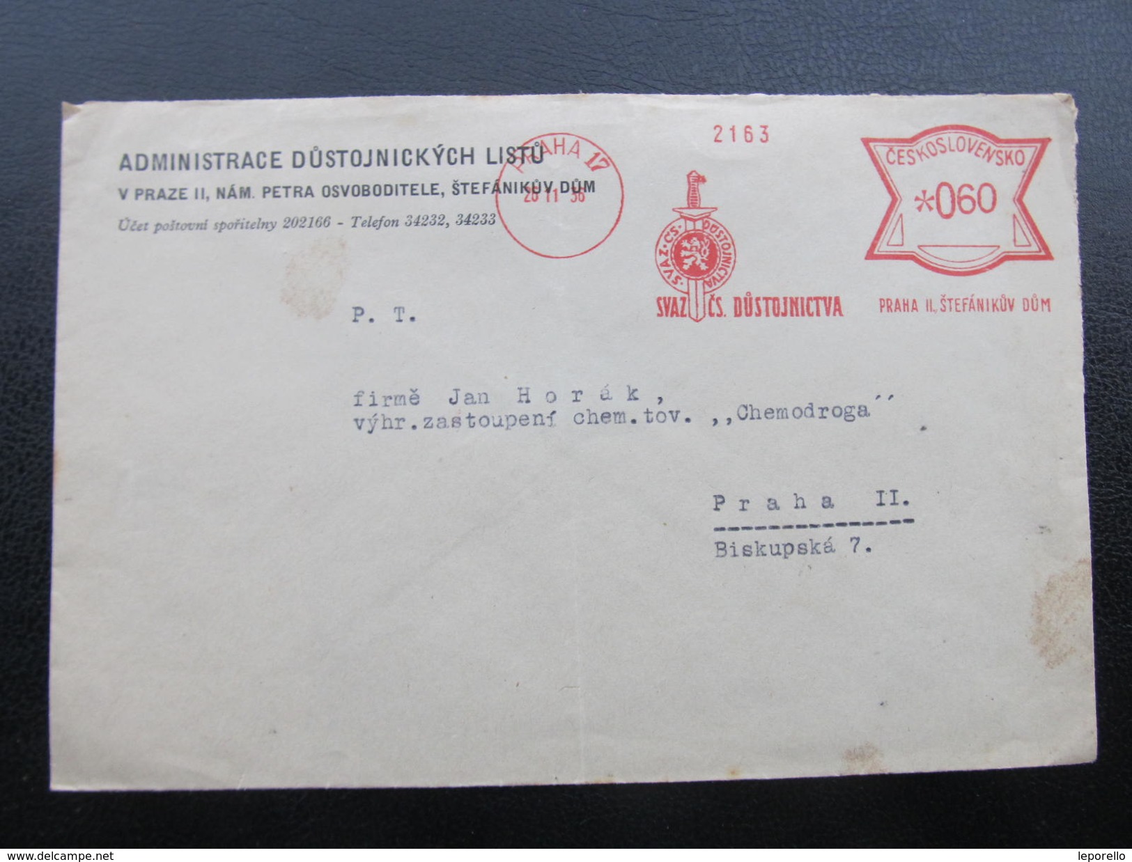 BRIEF Praha 17 Svaz Dustojnictva 1936  Frankotype Freistempel Postfreistempel /// N7659 - Briefe U. Dokumente