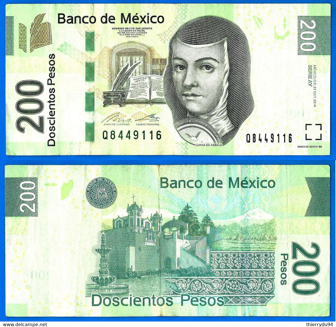 Mexique 200 Pesos 2014 Serie AY Prefixe Q Que Prix + Port Mexico Paypal Bitcoin OK - México
