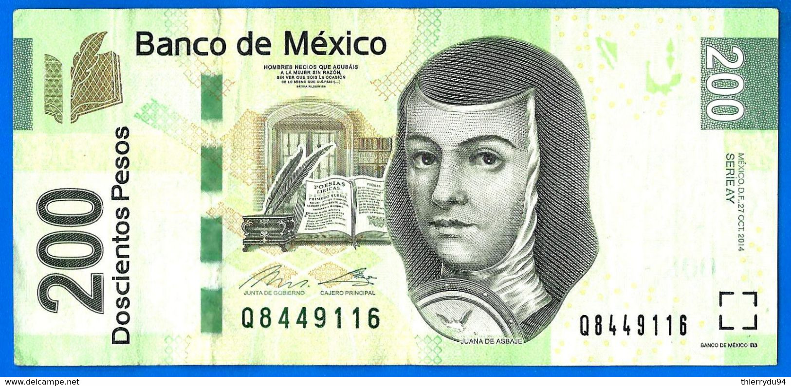 Mexique 200 Pesos 2014 Serie AY Prefixe Q Que Prix + Port Mexico Paypal Bitcoin OK - Mexique