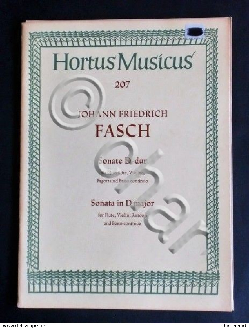 Musica Spartito - J. F. Fasch - Sonata In D Major - N. 207 - 1970 C.a - Non Classificati