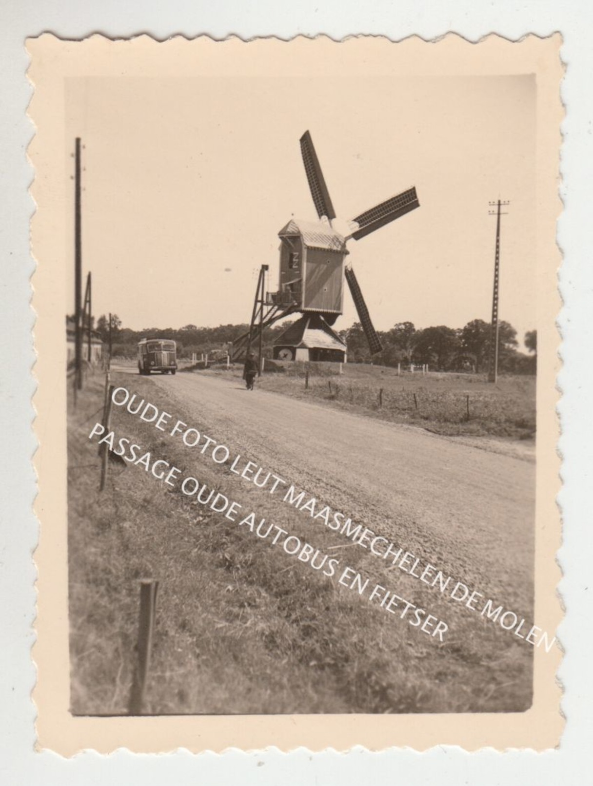 OUDE FOTO LEUT MAASMECHELEN DE MOLEN / PASSAGE OUDE AUTOBUS EN FIETSER - Maasmechelen