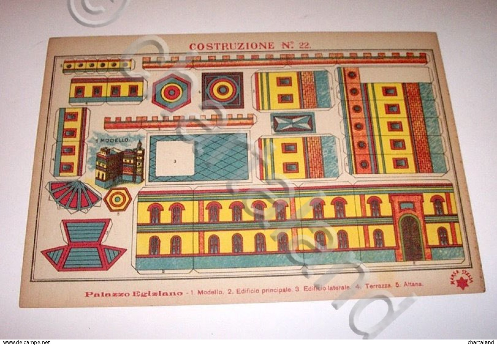 Marca Stella Originale Gioco Costruzioni N° 22 Palazzo Egiziano - 1930 Ca. - Giocattoli Antichi