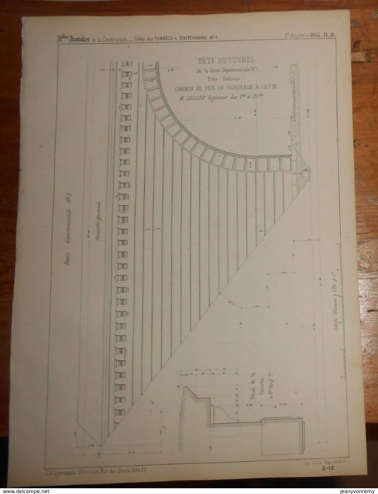 Plan De La Tête Du Tunnel Près De Toulouse. Chemin De Fer De Bordeaux à Cette. 1855. - Arbeitsbeschaffung