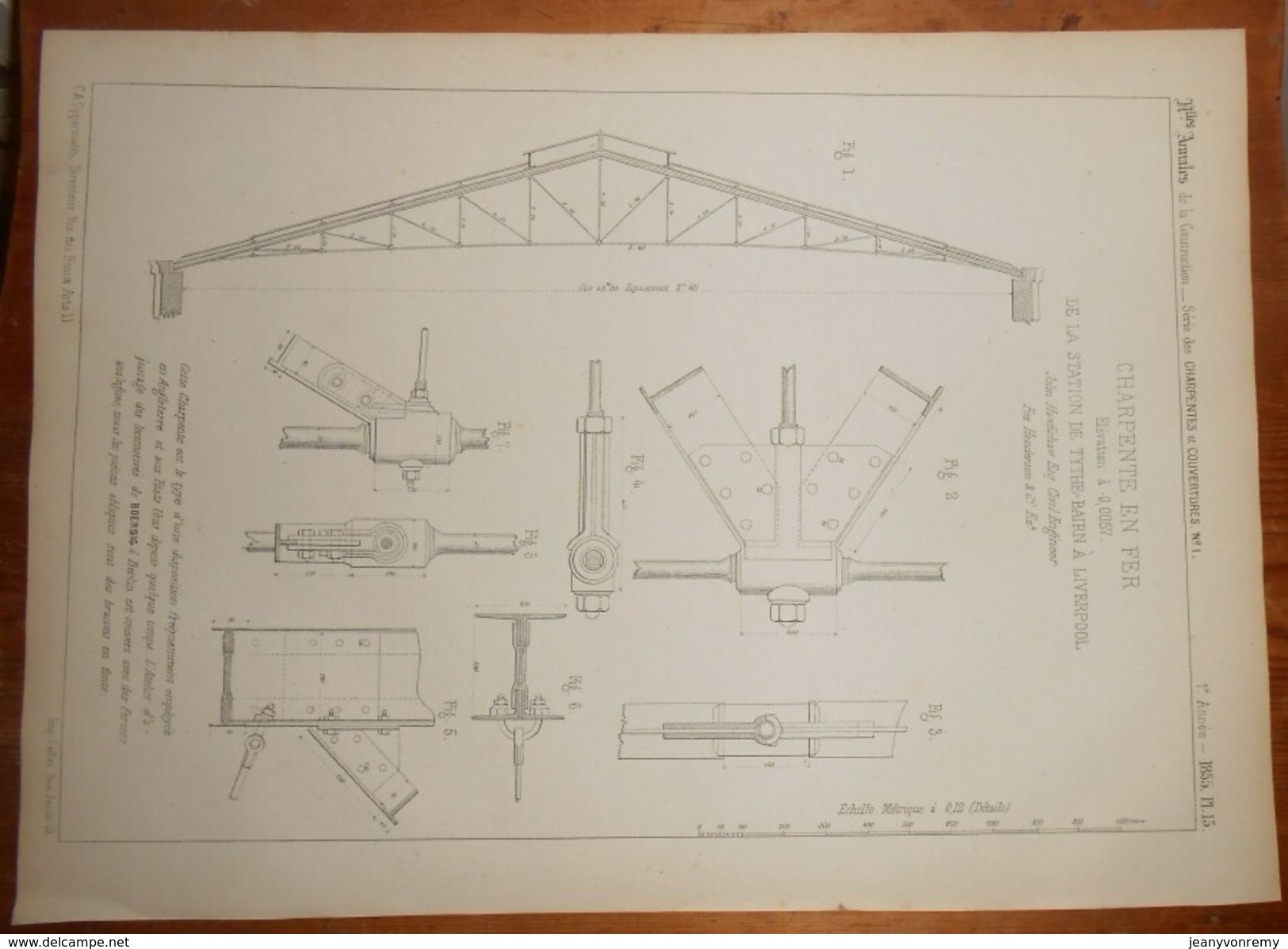 Plan De La Charpente En Fer De La Station De Tythe Bairn à Liverpool. 1855. - Travaux Publics