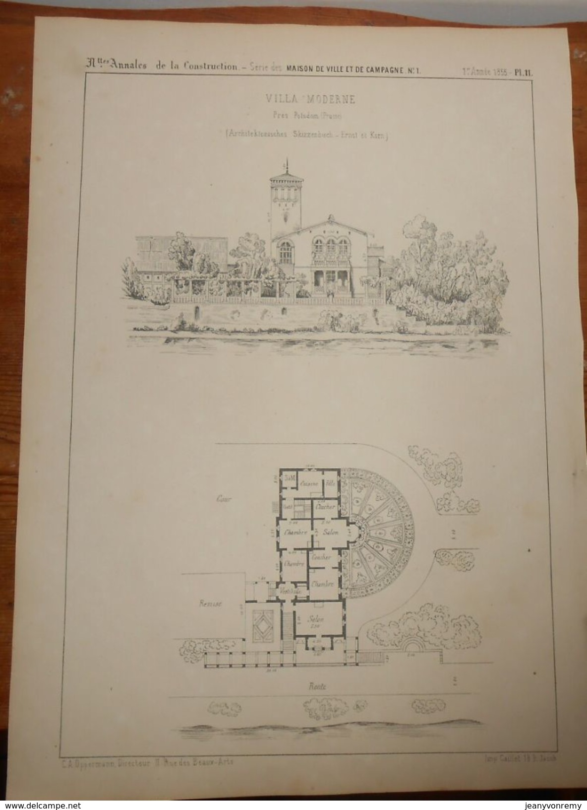 Plan D'une Villa Moderne Des Environs De Posdam. Prusse.1855. - Public Works