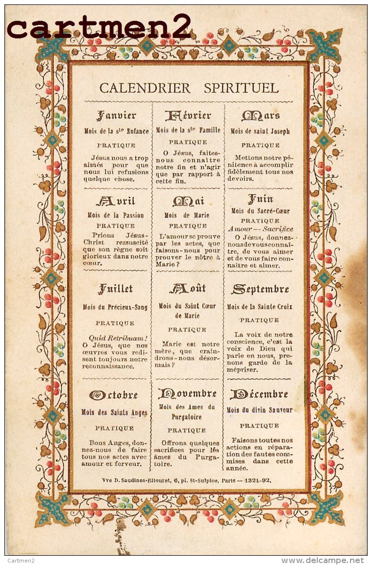 CALENDRIER SPIRITUEL A VOLET XIXeme : RELIGION IMAGE PIEUSE CANIVET SANTINI - Formato Piccolo : ...-1900