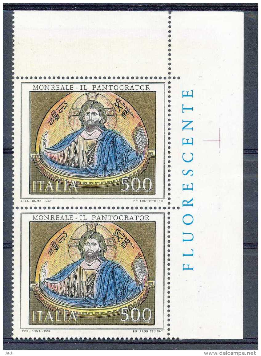 D- Italie 1987 - N° 1761, Christ Pantocrator, Monreale à Palerme, Paire Cdf, Art, Religieux. - Christianisme