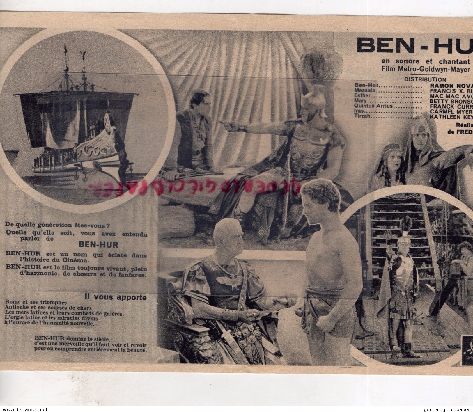 75- PARIS- PROGRAMME CINEMA APOLLO- BEN HUR-RAMON NOVARRO-BETTY BRONSON-CARMEL MYERS--FRED NIBLO- - Programs