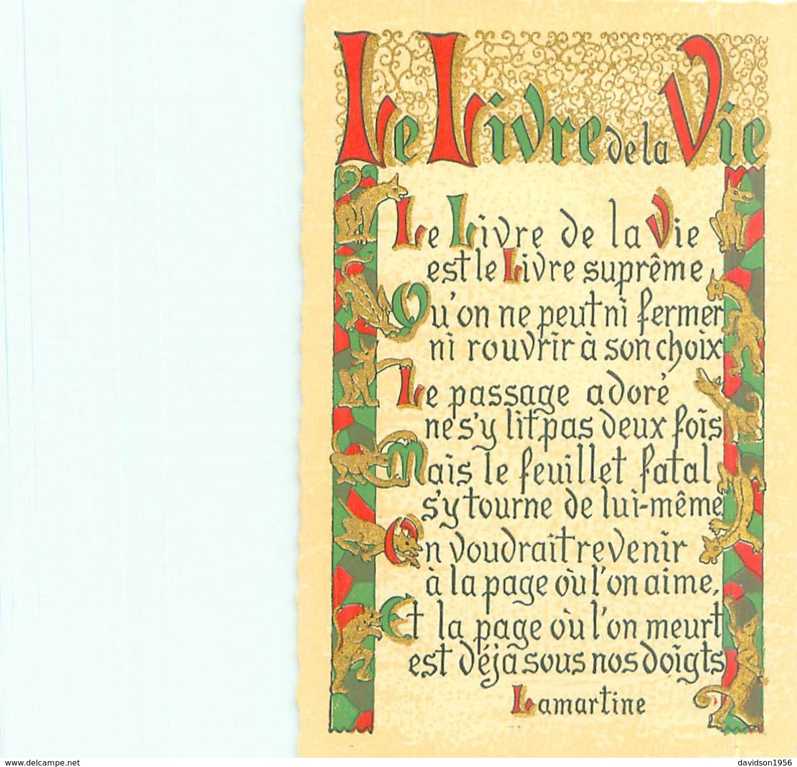 Carte  -  Proverbe -    Le Livre De La Vie , Lamartine       AF250 - Ecrivains