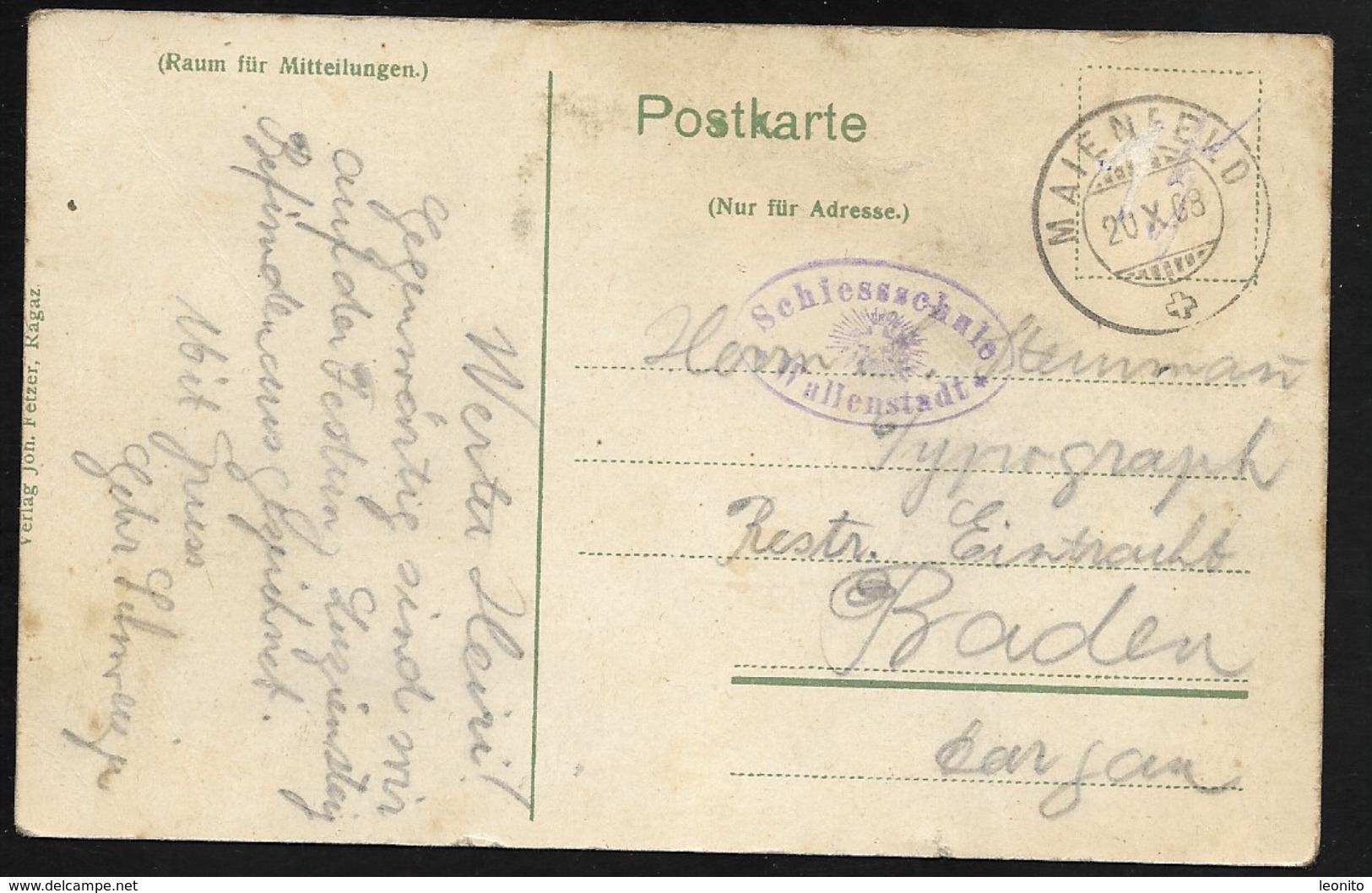 LUZIENSTEIG GR Maienfeld Felsengallerie Stempel Schiesschule Wallenstadt 1908 - Maienfeld