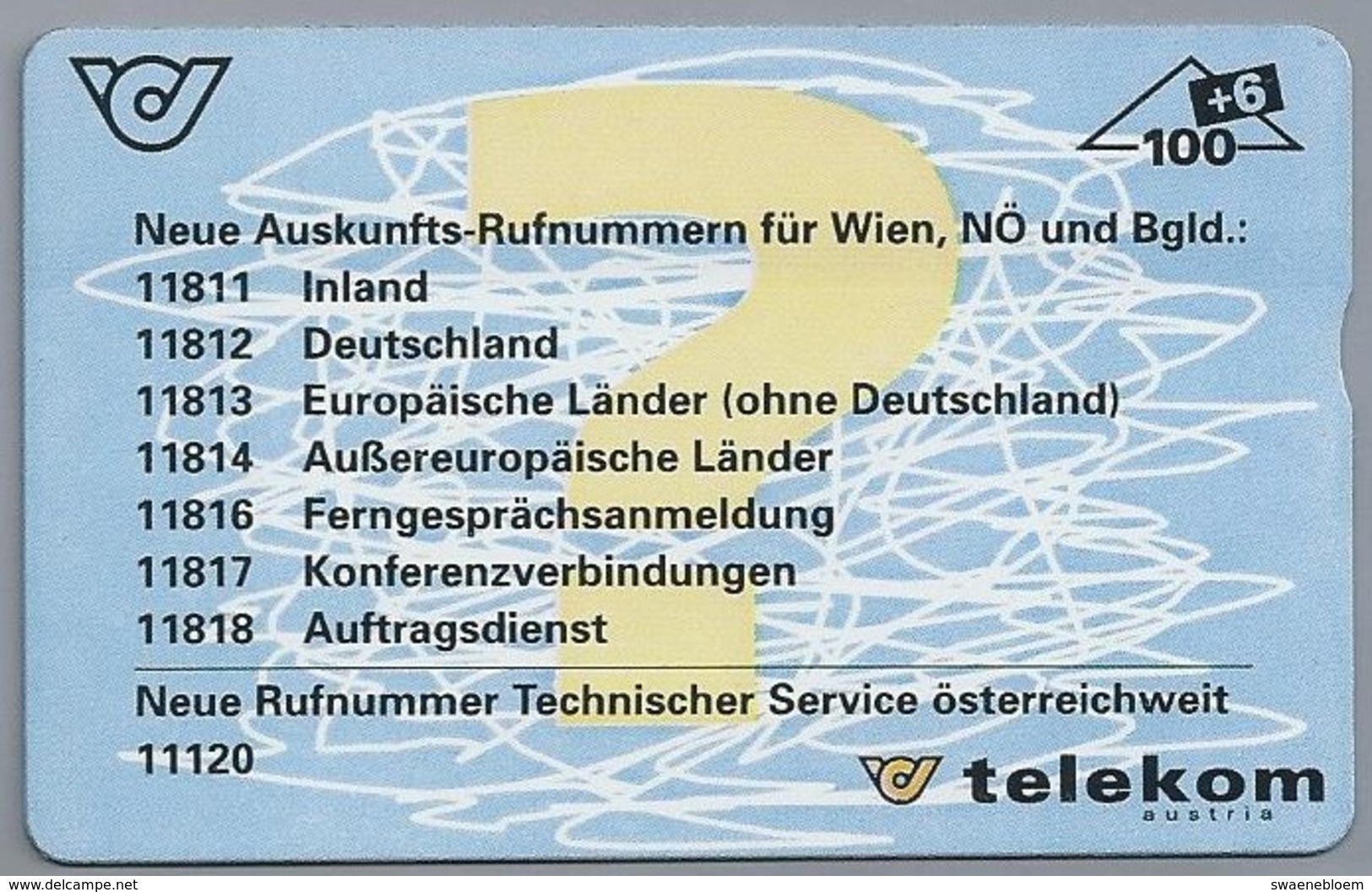 AT.- Telefoonkaart. Telecom Oostenrijk. Austria. Neue Auskunfts-Rufnummern Ausgenommen.  Wien, NO Und Bgld.; 2 Scans - Oostenrijk