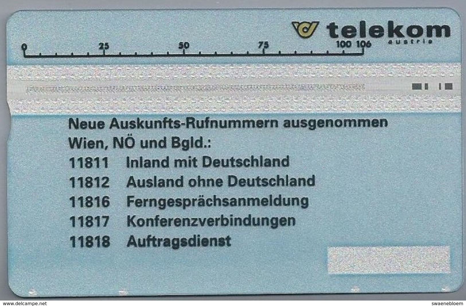 AT.- Telefoonkaart. Telecom Oostenrijk. Austria. Neue Auskunfts-Rufnummern Ausgenommen.  Wien, NO Und Bgld.; 2 Scans - Oostenrijk