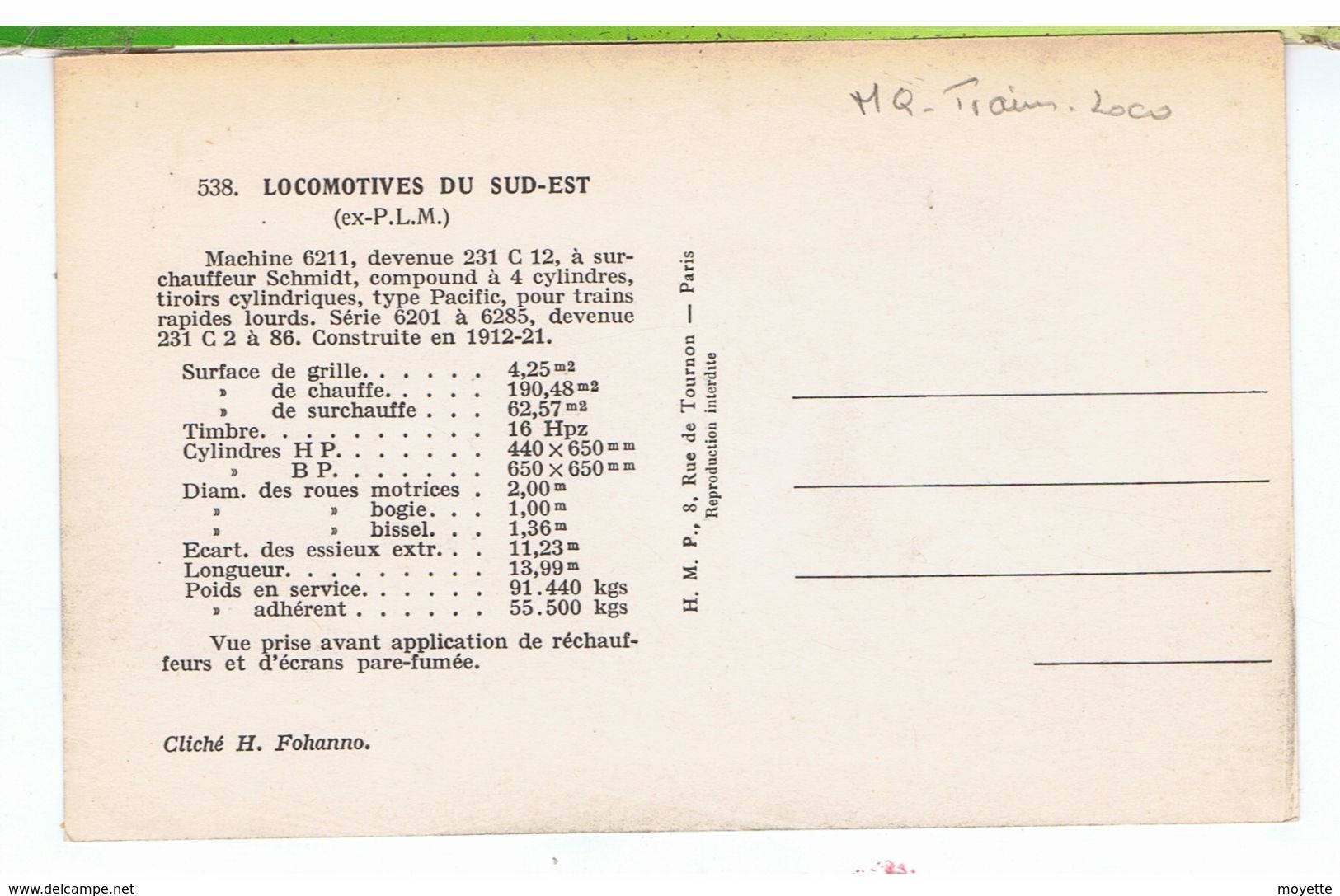 CPA-TRAINS-LES LOCOMOTIVES DU SUD-EST-MACHINE N° 6211-TYPE PACIFIC-A SURCHAUFFEUR SCHMIDT-CONSTRUITE EN 1912- FOHANNO- - Trains