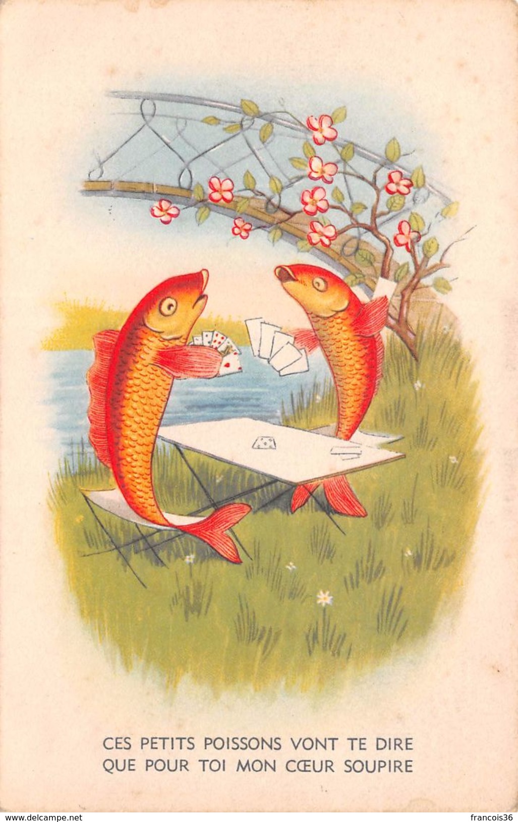 Illustration - Poissons Humanisés Jouant Les Cartes - Poissons Et Crustacés