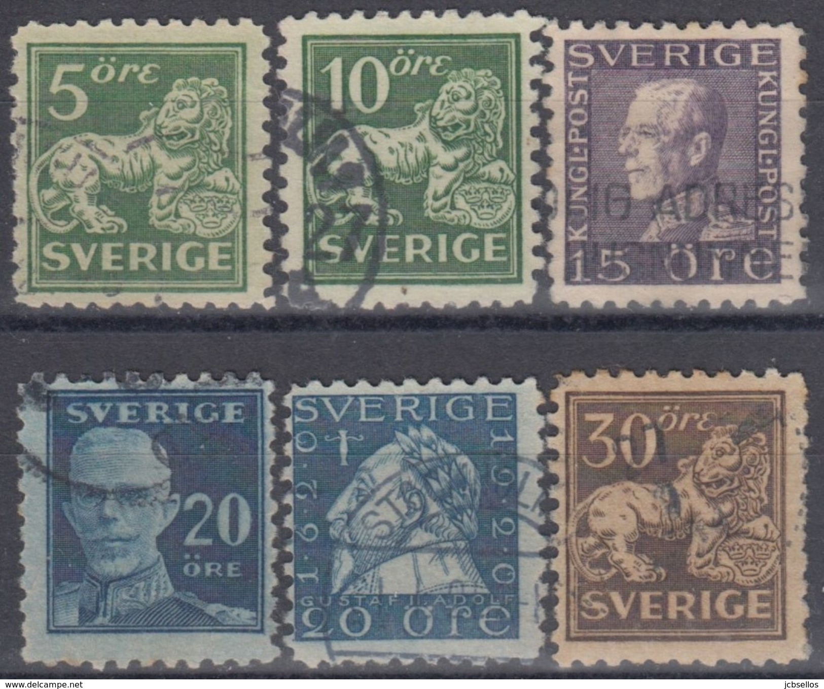 SUECIA 1920/24 Nº 123a,126b,128a,129a,130a,135a USADOS - Oblitérés