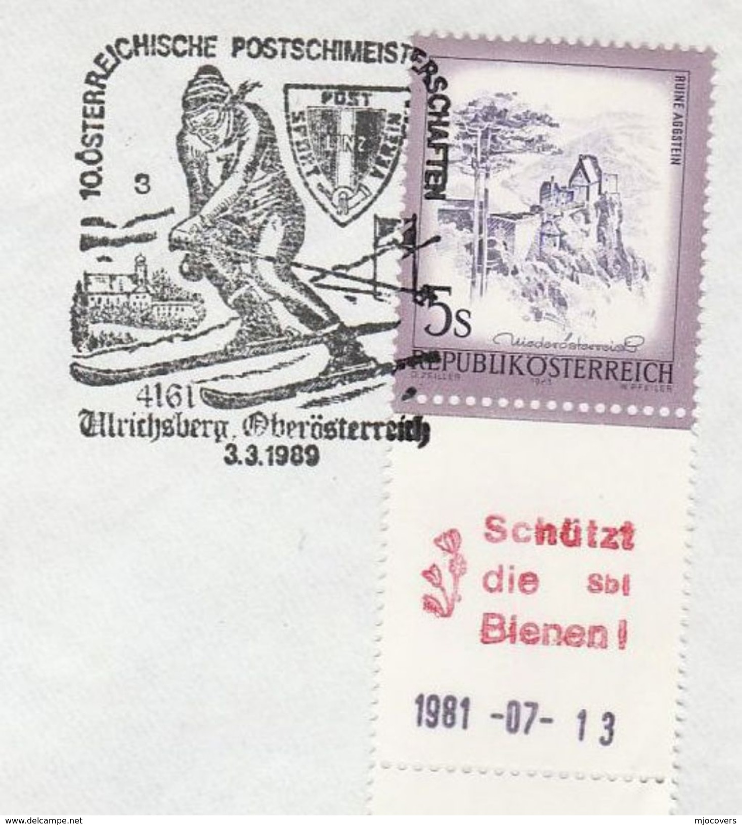 1989 Austria  SKIING EVENT COVER Sport Ski  Stamps Save The Bees Bee Insect Label - Skiing