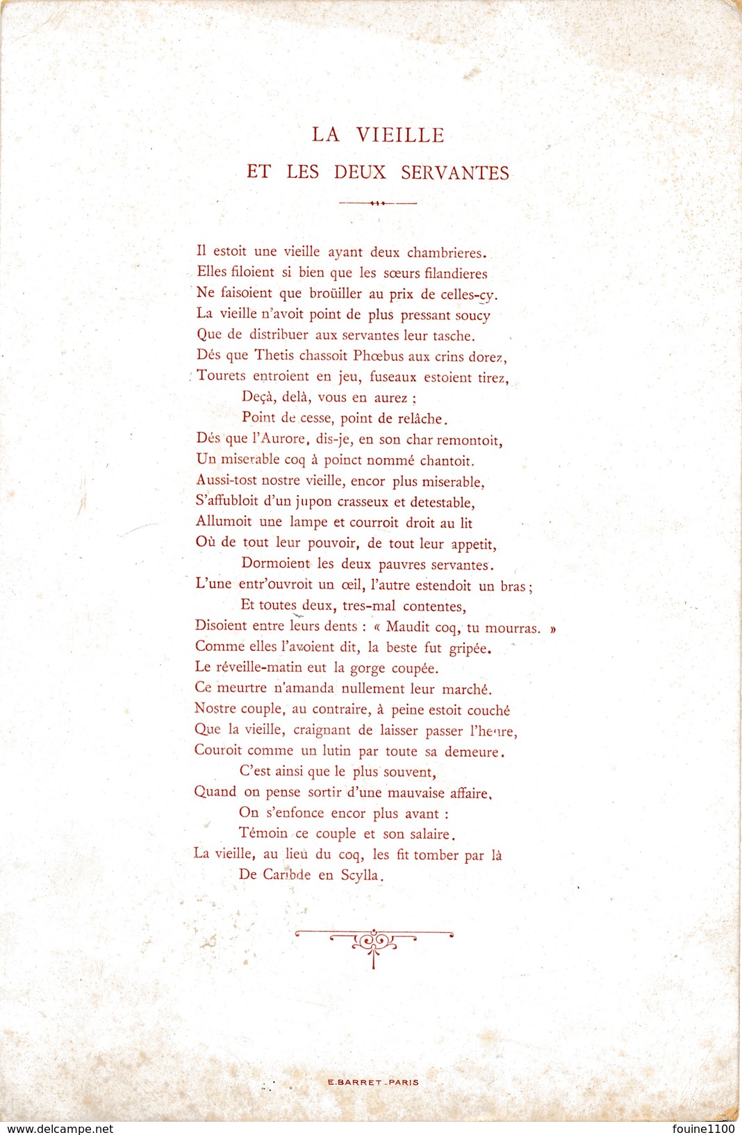 Grand Chromo AU BON MARCHE PARIS  La Fontaine  La Vieille & Les Deux Amants - Au Bon Marché