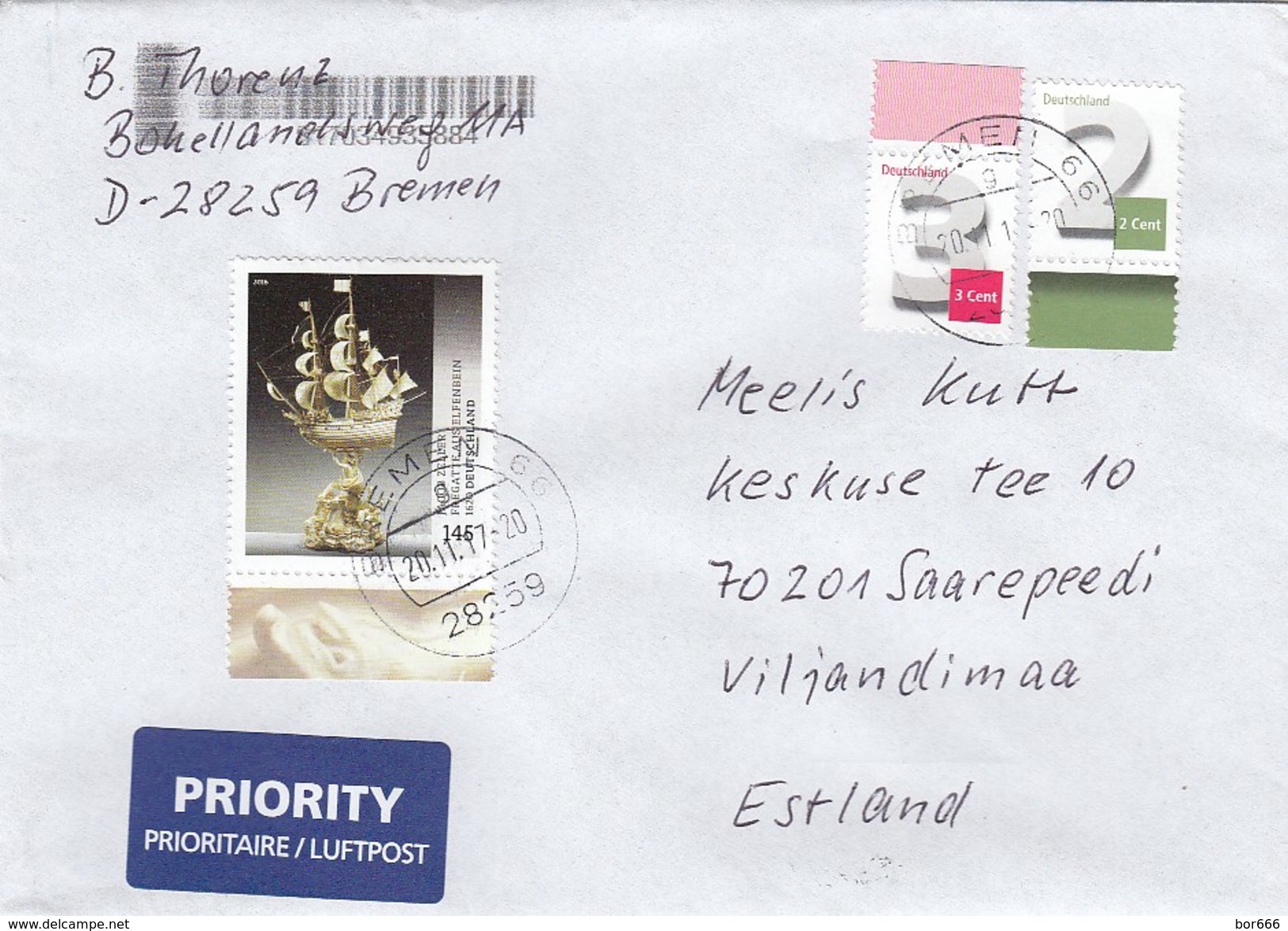 GOOD GERMANY Postal Cover To ESTONIA 2017 - Good Stamped: Art / Ship - Covers & Documents