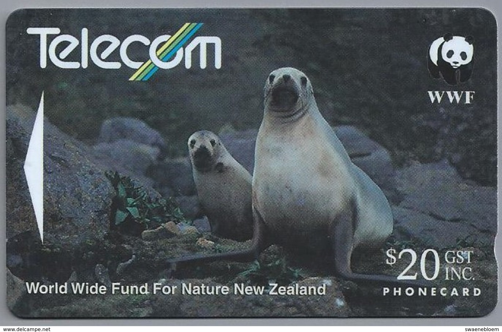 NZ.- Telefoonkaart. TELECOM. WWF. World Wide Fund For Nature New Zealand. Hooker's Sea Lion. 2 Scans - Nieuw-Zeeland