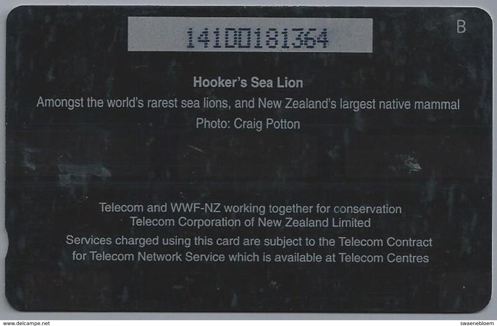 NZ.- Telefoonkaart. TELECOM. WWF. World Wide Fund For Nature New Zealand. Hooker's Sea Lion. 2 Scans - Nueva Zelanda