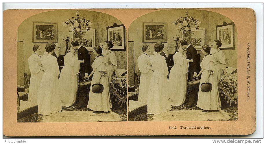 USA Scene De Genre Farewell Mother Adieu Maman Mariage? Ancienne Photo Stereo Kilburn 1897 - Photos Stéréoscopiques