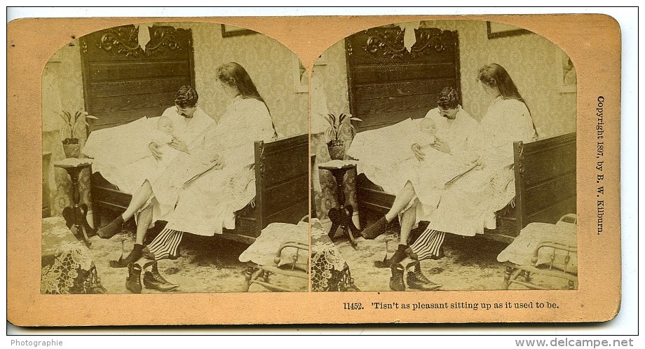 USA Scene De Genre Couple Et Nouveau Ne Bebe Ancienne Photo Stereo Kilburn 1897 - Stereoscopic