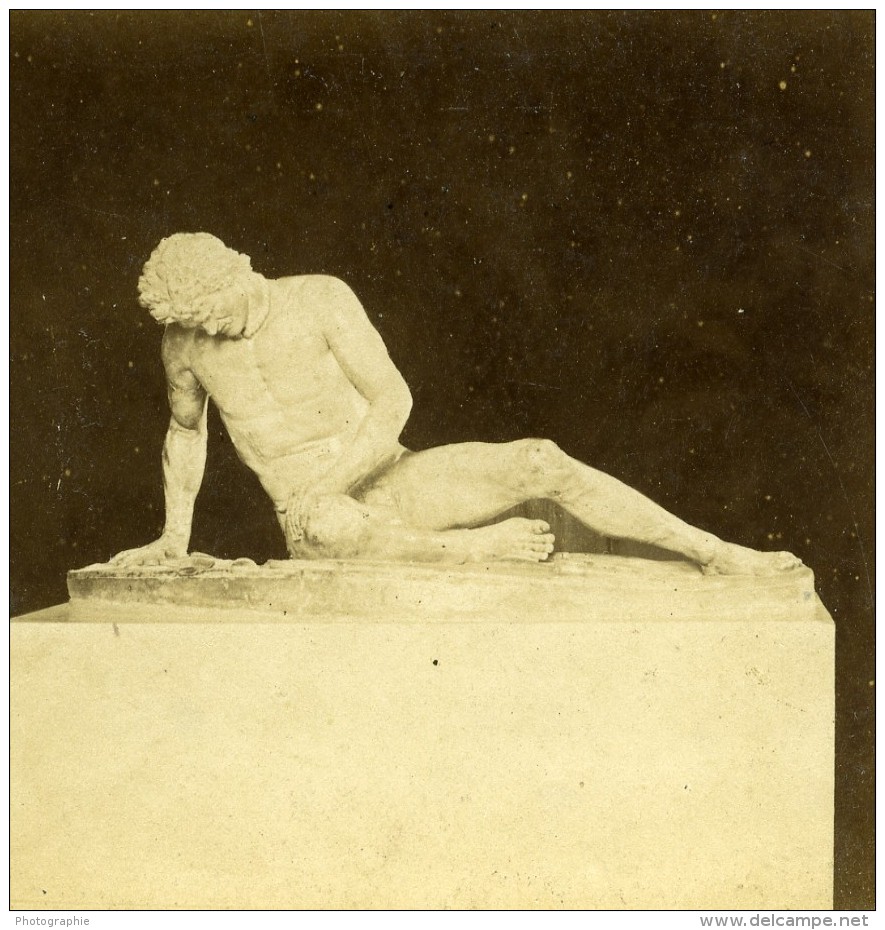 Italie Rome Sculpture Antique Statue Gladiateur Ancienne Photo Stereo 1865 - Stereoscopic