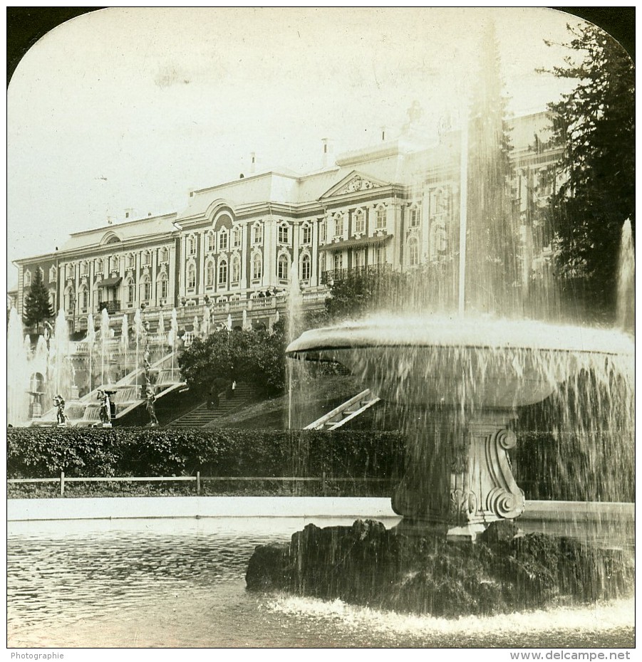 Empire Russe Saint Petersbourg Palais De Peterhof Fontaine Ancienne Photo Stereo HC White 1901 - Stereoscoop