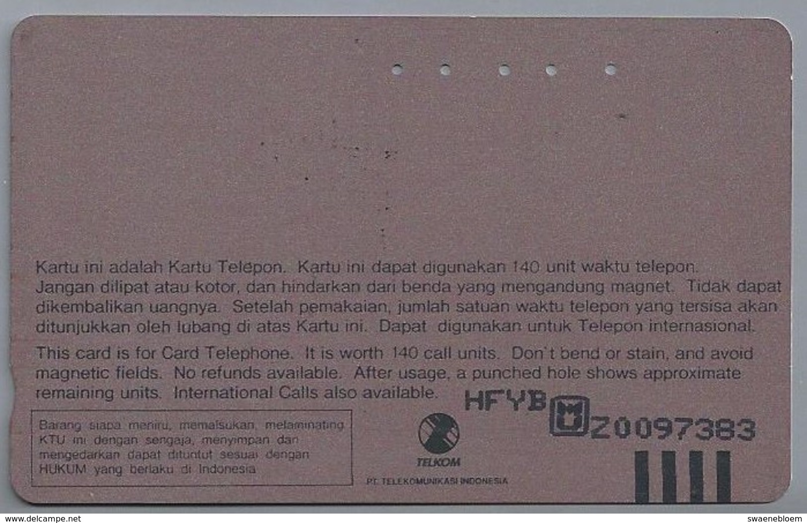 ID.- Telefoonkaart. TELKOM. Kartu Telepon 140 Unit. Indonesië. WORLD INFRASTRUCTURE FORUM ASIA 1994.  2 Scans - Indonesia