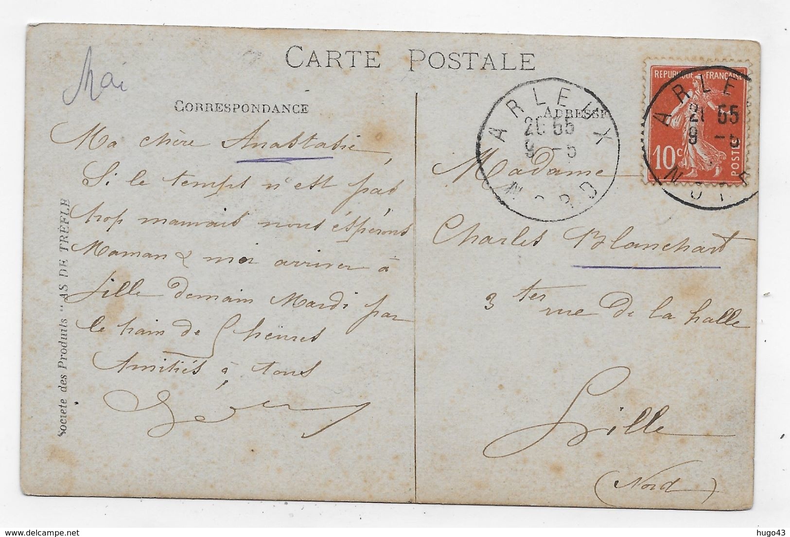 (RECTO / VERSO) ARLEUX - CENTRE VILLE - BEAU CACHET - CPA VOYAGEE - Arleux