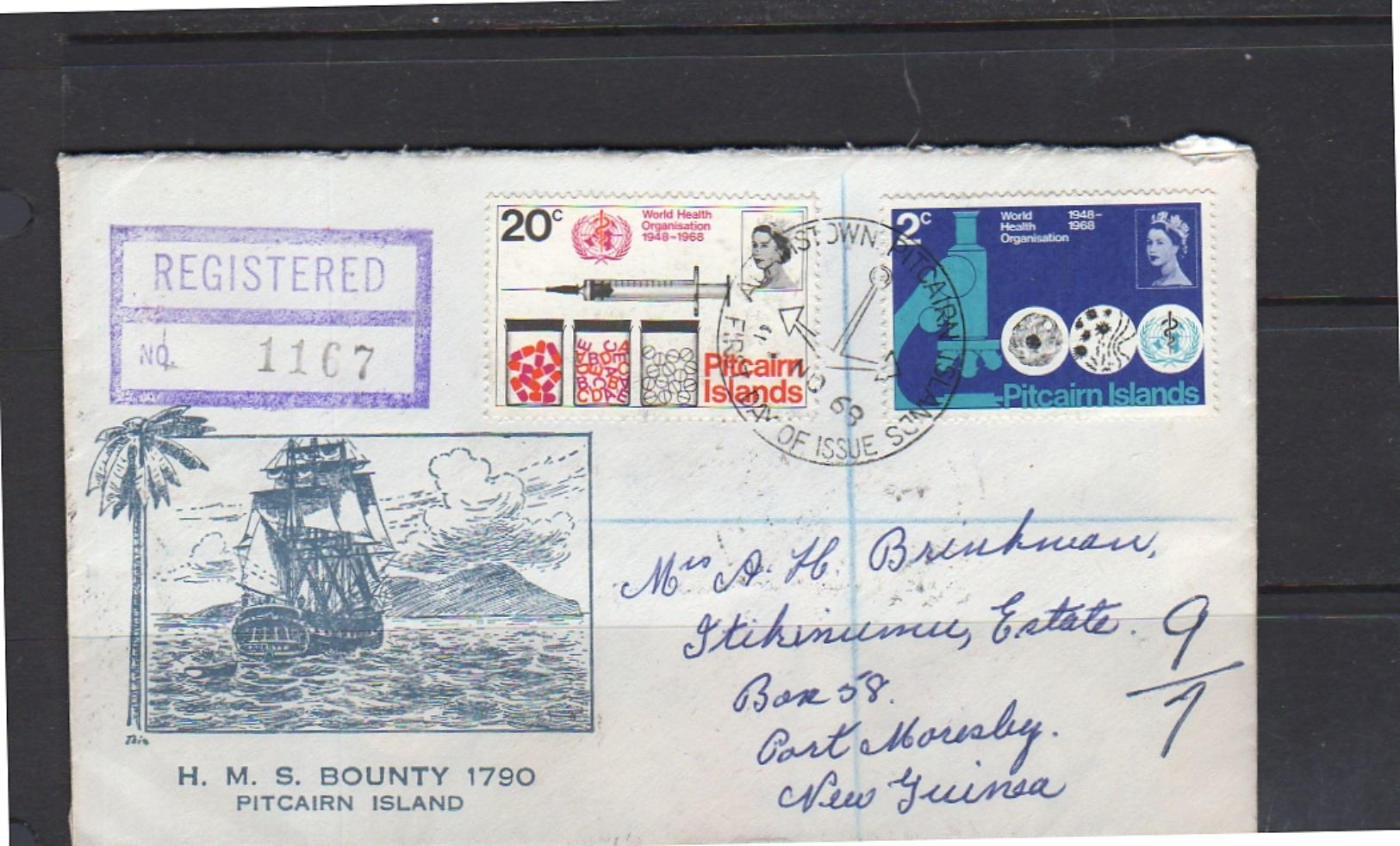 Pitcairn 1968 WHO R-FDC POSTALLY USED FDC To Papua New Guinee!! (150) - Nyassaland (1907-1953)