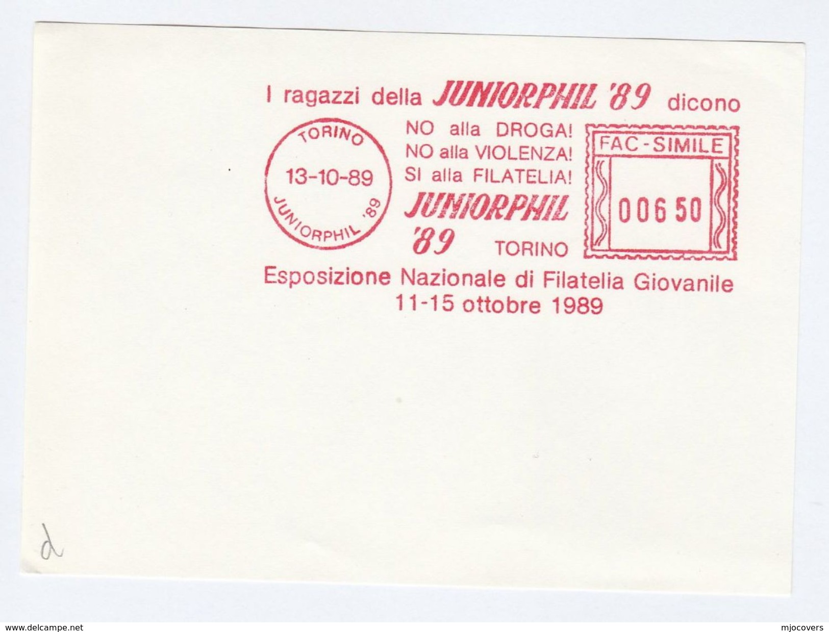 1989 ITALY Juniorphil PHILATELIC EXHIBITION SOUVENIR  With Special  METER Stamps - Philatelic Exhibitions