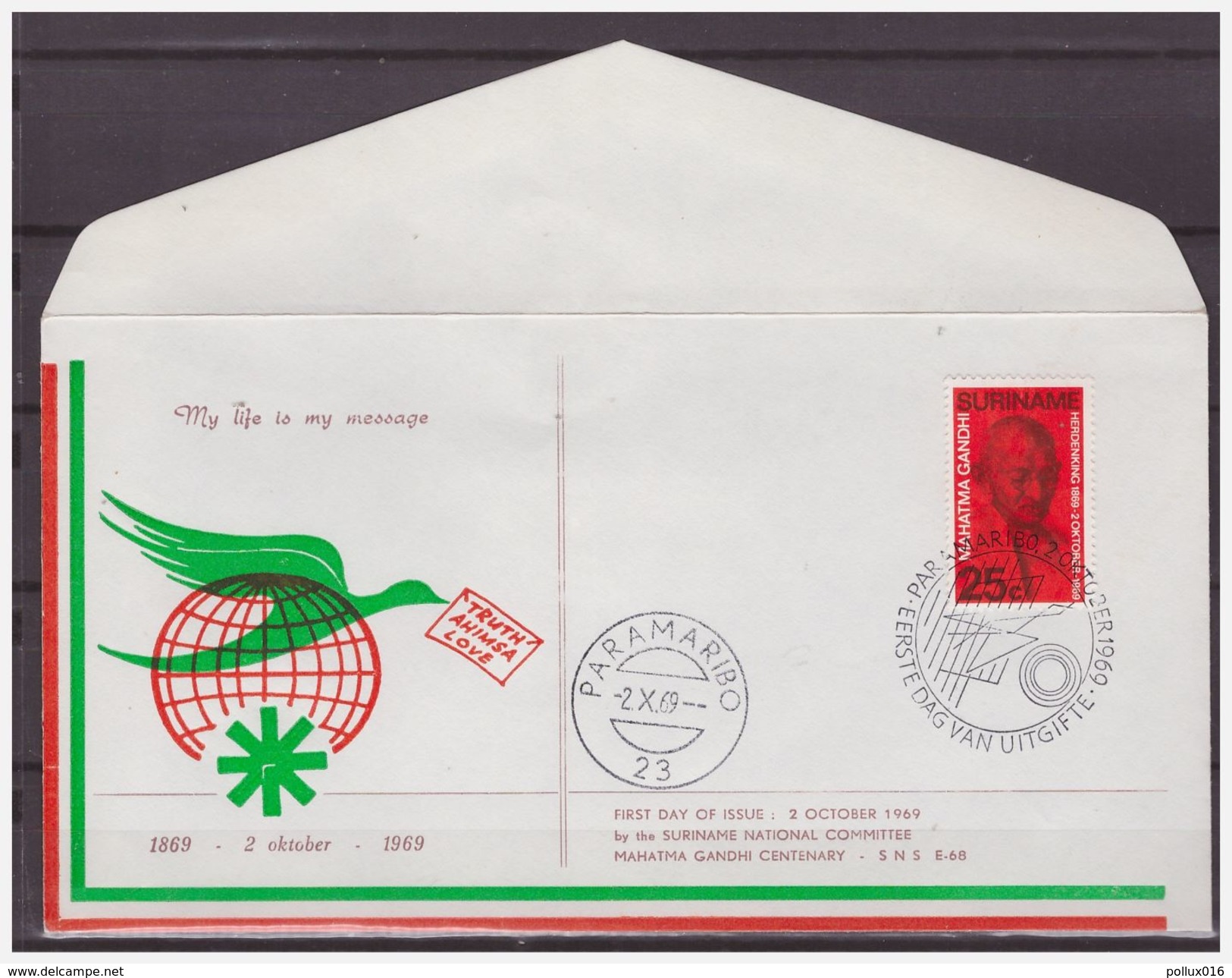 Surinam / Suriname 1969 FDC 68-7M Mahatma Gandhi - Mahatma Gandhi