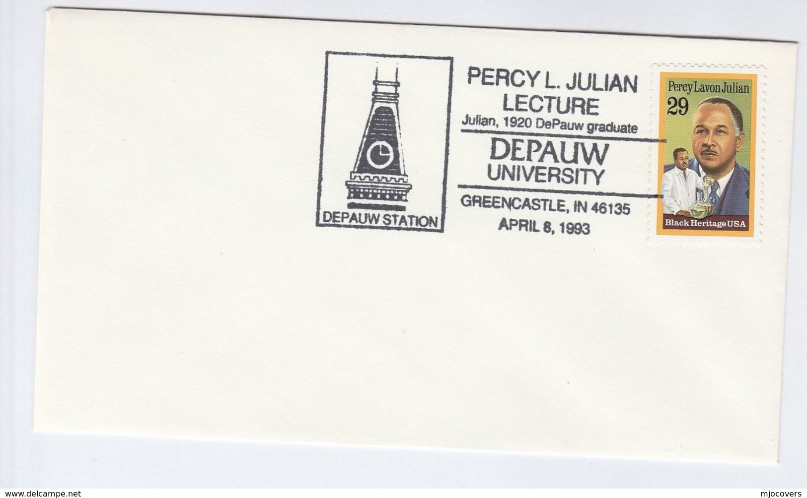 1993 USA COVER EVENT Pmk PERCY LAVON JULIAN LECTURE At DEPAUW UNIVERSITY Chemistry Medicine Stamps - Chemistry