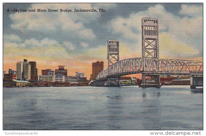 Florida Jacksonville Skyline And Main Street Bridge Curteich - Jacksonville