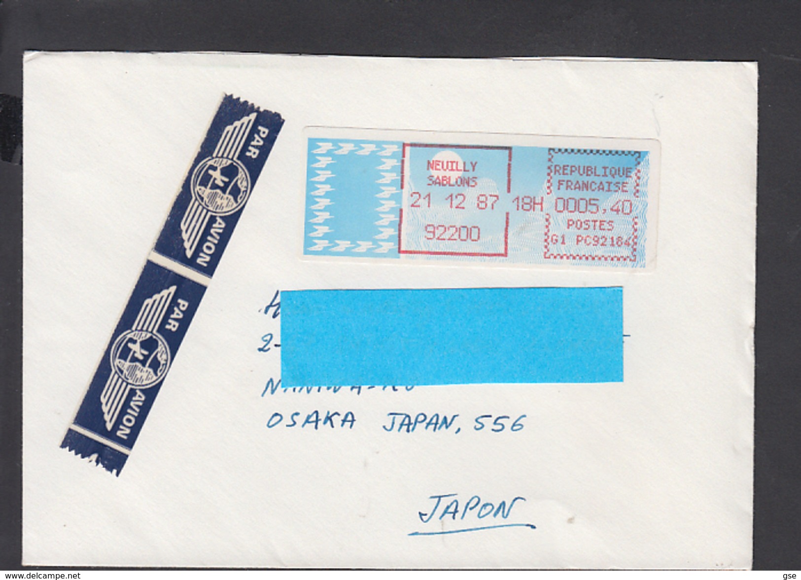 FRANCIA 1987 -lettera Per Il Giappone -timbres De  Distributeur - Other & Unclassified