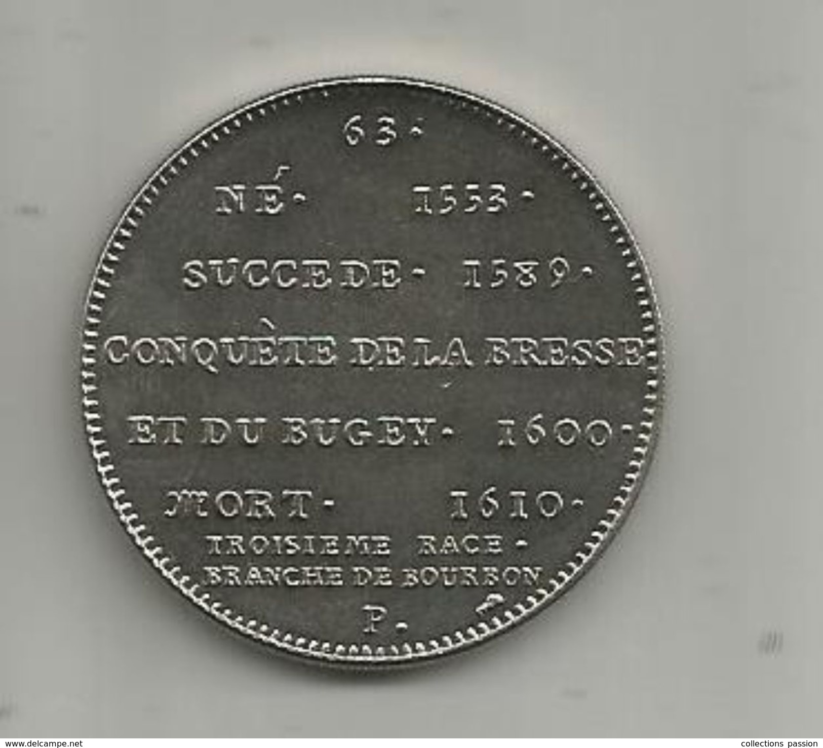 Médaille , HENRI IV Roy De Franc. Et De Navar., Diamétre 3.4 Cm,poids : 21.10 G , Nickel, 2 Scans, Frais Fr : 1.95 E - Royaux / De Noblesse