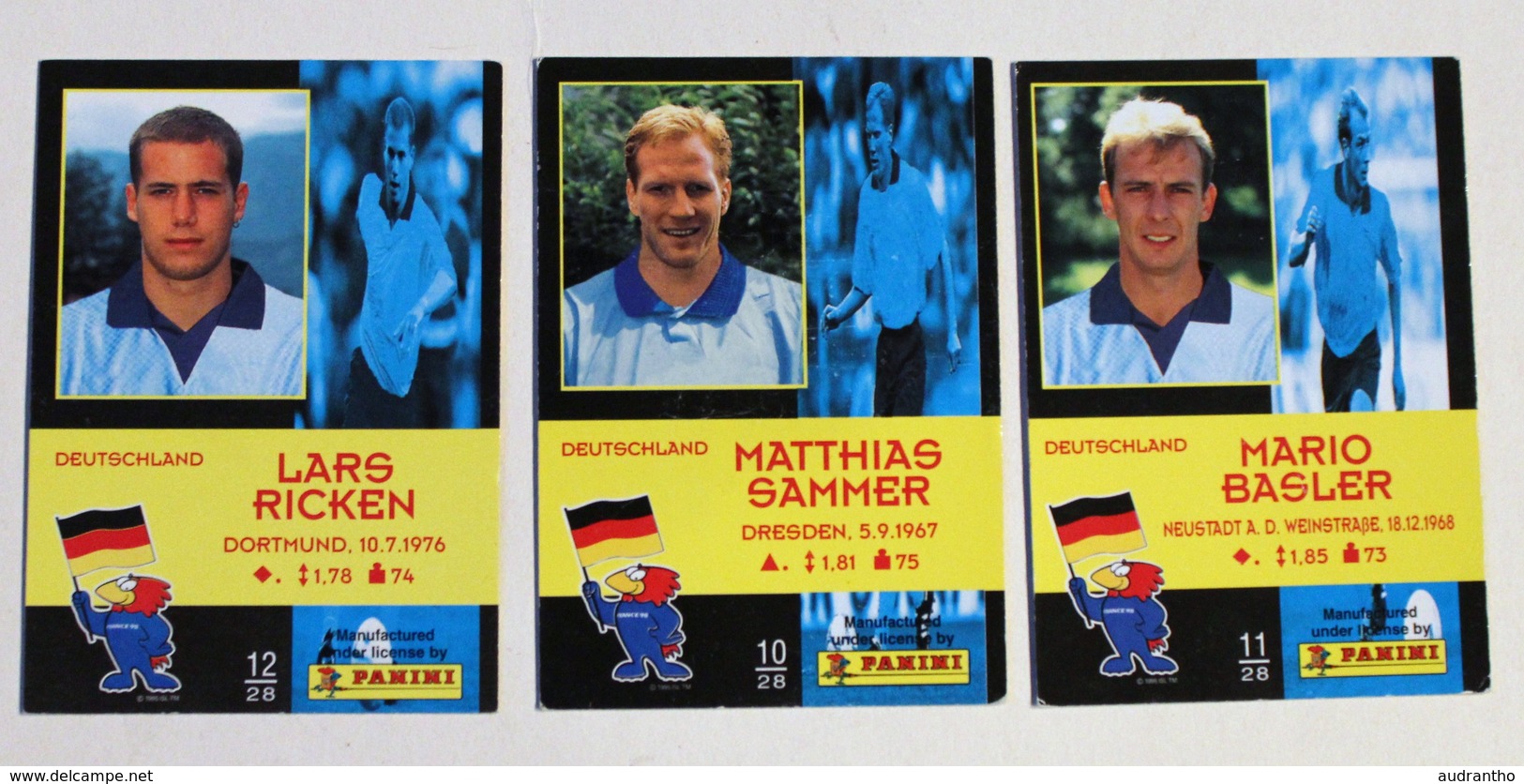 3 Cartes PANINI FOOTBALL France 98 World Cup Coupe Du Monde Allemagne Ricken Sammer Basler - Trading Cards